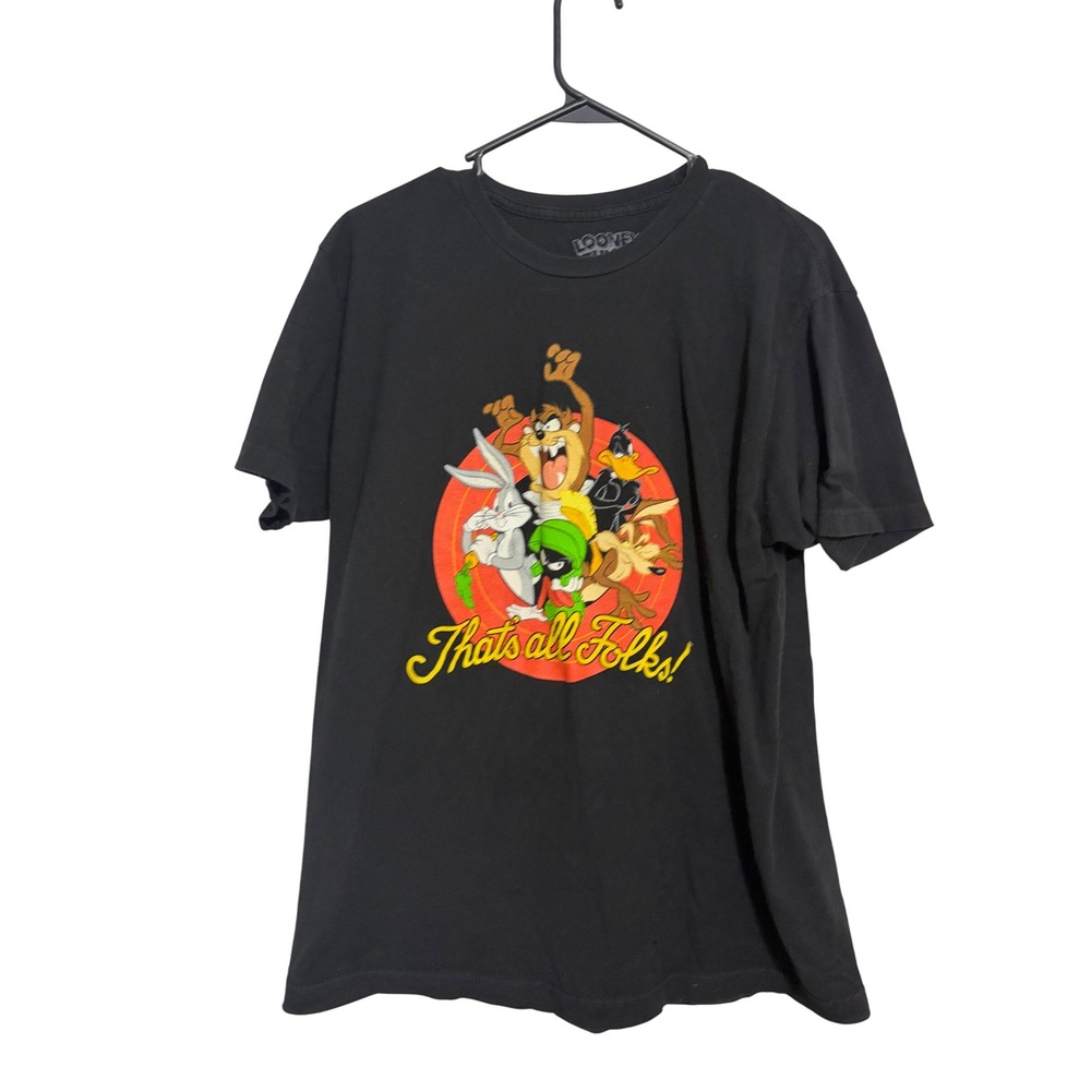 Looney Tunes Graphic Tee Thats All Folks Black Character Print Large